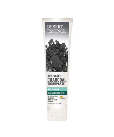 Desert Essence Activated Charcoal Toothpaste - Fresh Mint - 6.25 Ounce - Complete Oral Care - Deeply Clean - Tea Tree Oil - Baking Soda - Sea Salt - Carrageenan Free - Refreshes Breathe