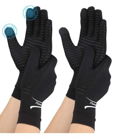 2 Pairs Copper Arthritis Gloves for Hand Pain Full Finger Compression Gloves for Men Women Relieve Swelling Carpal Tunnel Support Wrist Joint for Crocheting (Touch Screen Small) Small Black Full Finger