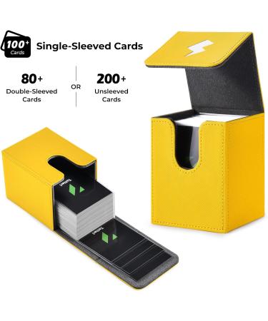 Totteri Card Deck Box with 100 Card Sleeves - Electric Yellow | Pokemon Trading Card Storage Case for 100+ Sleeved Cards | PVC-Free Card Holder for MTG/TCG - Buy Online on GoSupps.com