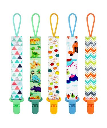 Aolso 5pcs Baby Pacifier Chain Dummy Clip Boys Pacifier Holders Set with Plastic Clasp Baby Teething Toys Fit All Dummies & Soothers & Teething Toys 5pcs-Boy