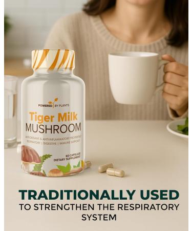 POWERED X PLANTS - Tiger Milk Mushroom Supplement - 500mg Per Capsule with 50% Beta-Glucan - Supports Respiratory Function Cognitive Clarity Digestive Balance & Immune Wellness - 60 Count - Buy Online on GoSupps.com
