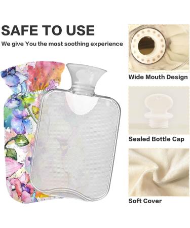 NAANLE Hot Water Bottle with Cover - Watercolor Spring Flower | 2L Transparent Heater for Back Pain Relief & Neck Therapy - Buy Online on GoSupps.com