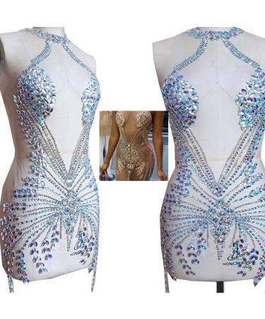 Handmade Full Body Rhinestone Applique on Nude Net - Clear AB Crystal Stones - Dress Patch - Buy Online on GoSupps.com