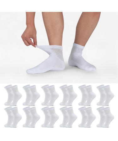 LIN Diabetic Socks for Men & Women Non-Binding Circulatory Extra Wide Top Socks Edema Neuropathy Lymphedema 4 6 12 Pairs Quarter/White  12 Pairs  13-15