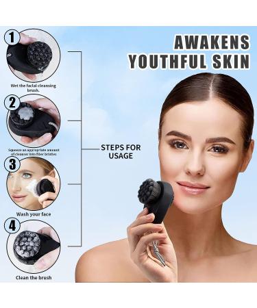 2 PCS Silicone Facial Cleansing Brush Set - 2 in 1 Face Exfoliator & Scrubber with Lid, Hairband, Hooks - Soft Bristle Brush for Deep Pore Cleansing - Black & White - Buy Online on GoSupps.com