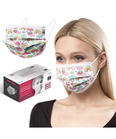 HARD 50 pieces Disposable Face Masks | Made in Germany | Type IIR & CE certified | Breathable Triple Layer - Filtration 99 78% | Elastic Earloops | Mouth Cover - Adults - Colorful Clouds 50 Piece standard size (17 5 cm x 9 5 cm) Colorful Clouds