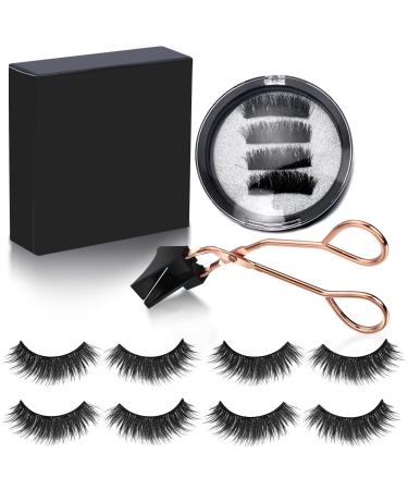 8PCS Magnetic Eyelashes,Dual Magnetic Eyelashes without Eyeliner or Glue Reusable Time-saving False Eyelashes with Lashes Clip Natural Looking Easy to Wear