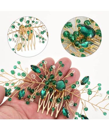 Hicollie Bridal Hair Comb Wedding Hair Clips Womens Hair Accessories Green Hair Accessories Green Crystal Hair Vine Comb Wedding Hair Accessory for Bride Bridesmaid Girls