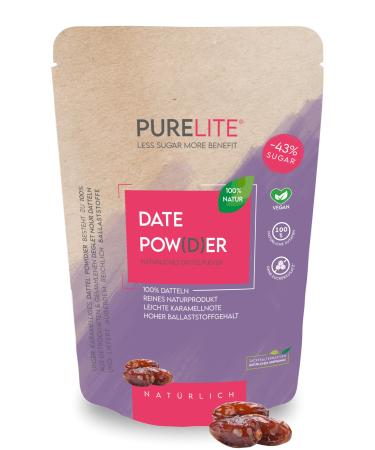 PURELITE DATTLE powder vegan 450g date sugar made of 100% dried dates date powder sugar alternative for baking cooking & sweetening with natural date sweetness fiber & minerals