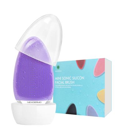 Facial Cleansing Brush by NEWDERMO Vibrating Silicone Face Scrubber - 2 Function Modes and 7 Speeds Rechargeable IPX7 Waterproof Face Brush for Deep Cleaning Pores Exfoliating and Massaging Purple