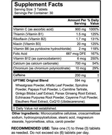 UPTIME Premium Energy Caffeine Supplement - Original Blend Tablets - 90ct - Zero Calories | International Shipping Available - Buy Online on GoSupps.com