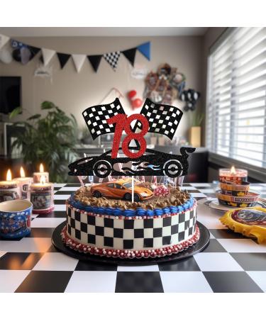 Sriburcio Black Glitter Race Car 18 Cake Topper Happy 18th Birthday/Cheer to 18 Years Race Car Themed 18th Birthday Party Decorations - Buy Online on GoSupps.com