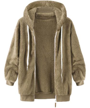 Hanxiulin Oversized Plush Jacket for Women | Warm Lined Fleece Mantel & Casual Sweat Trench Coat in Khaki - Buy Online on GoSupps.com