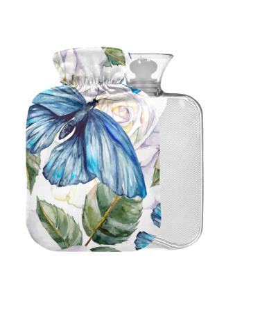 Hot Water Bottle with Butterfly White Roses 1L Small Hot Water Bag for Pain Relief Cramps BPA Free