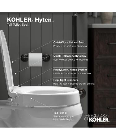KOHLER Hyten Elevated Quiet-Close Elongated Toilet Seat - White | Comfortable and Stylish Upgrade - Buy Online on GoSupps.com