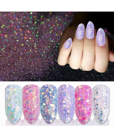 Glittering Nail Art Flakes - 2 Boxes of 24 Grids in Heart Star & Holographic Moon Shapes for Crafting & Nail Designs - International Shipping Available - Buy Online on GoSupps.com