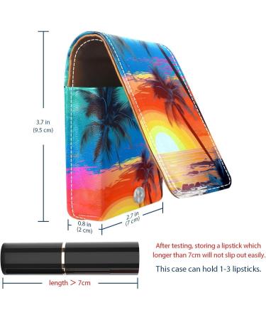 Stylish Leather Lipstick Case with Mirror - Mini Lip Gloss Organizer | Colorful Tropical Tree Sunset Design - Buy Online on GoSupps.com