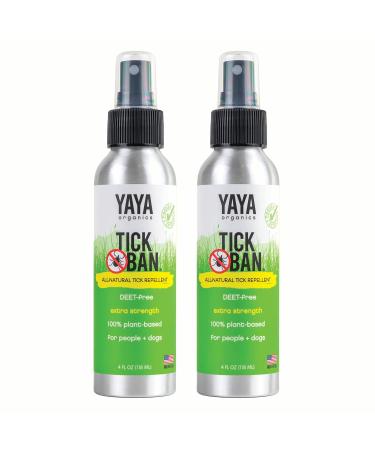 Yaya Organics Tick Ban | Extra Strength Tick Repellent Made with Essential Oils and All Natural, DEET Free Ingredients | Proven Effective, Safe for Adults, Kids and Dogs | 4 Ounce 2 Pack