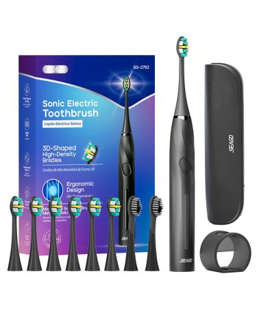 SEAGO Electric Toothbrush with 8 Soft Bristle Heads for Adults Pressure Sensor 5 Modes with 2 Minutes Build in Smart Timer Rechargeable Travel Toothbrush with Brush Hold and Travel Case(Black) Gray