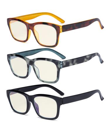 Eyekepper 3 Pack Blue Light Filter Glasses Men Women - Large Square Frame Computer Reading Glasses Anti Screen Glare Blue Ray +1.50 +1.50 Blue Light Blocking-b40-3 Pairs