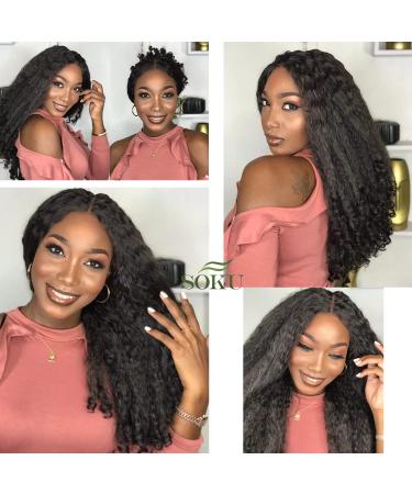 SOKU 20 Inch Afro Curly Lace Front Wig | Kinky Straight with Curly Ends | HD Transparent Swiss Lace | Fluffy Bouncy Hair | Heat Friendly Synthetic Wig in Dark Brown - Perfect for Black Women - Buy Online on GoSupps.com