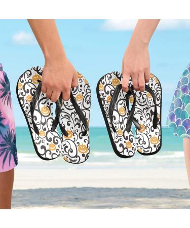 Mnsruu Halloween Damask Flower Pumpkin Flip Flops | Stylish Sandals & Slippers for Men & Women | Ideal for Home Spa Travel - Buy Online on GoSupps.com