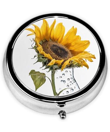 Bloom Sunflowers Mini Round Pill Box | 3 Compartment Organizer | Portable Travel Case for Home & Office - Buy Online on GoSupps.com