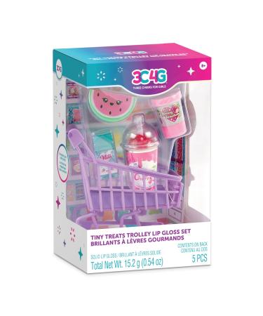 3C4G: Tiny Treats Trolley Lip Gloss Set - 4 Scented Gloosess & Miniature Shopping Cart Watermelon Strawberry Cherry Vanilla Girls & Tweens Ages 8+