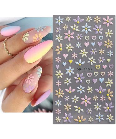 JMEOWIO 3D Embossed Spring Flower Nail Art Stickers Decals Self-Adhesive 5D Floral Colorful Summer Nail Supplies Nail Art Design Decoration Accessories 4 Sheets - Buy Online on GoSupps.com