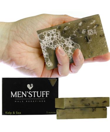 Kobochon Men'Stuff Mens Bar Soap Natural Body Wash Soap with Organic Essential Oils and Mineral Salts - Kelp & Sea Soap Bar for Men - Male Redefined Soaps (5 oz. Bar)