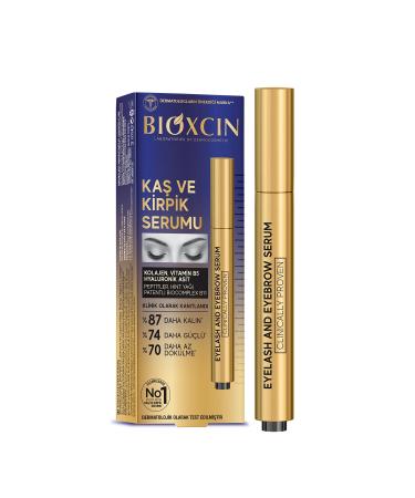 Bioxcin S rum pour sourcils et cils - 3 ml - Visiblement plus dense et plus long - 87 % de volume en plus - Avec biotine collag ne hyaluronique et huile de ricin