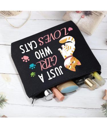 Cat Gifts Make-Up Bag | Just A Girl Who Loves Cats | Perfect Cosmetic Bag for Cat Lovers | Ideal Gifts for Women & Cat Owners | Black Cat Travel Bag - Buy Online on GoSupps.com