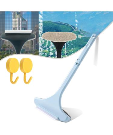 Cohbskj 2 in 1 Mesh Cleaner Brush 2 in 1 Multifunctional Screen Brush Window Screen Cleaner Brush Extendable Window Screen Cleaning Brush with Scraper Wet & Dry Dual Purpose (Blue)