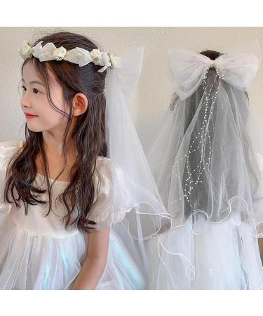 First Communion Veil with Light and Crystal First Holy Communion Veil for Girls White Bow and Flower Crown Lace Veil First Communion Headpiece for Girls First Communion Veil - Buy Online on GoSupps.com