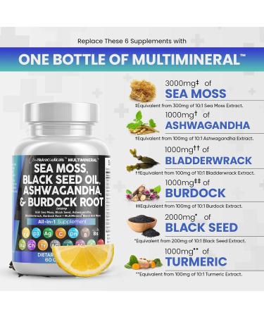 Sea Moss & Black Seed Oil Supplement - 3000mg Sea Moss 2000mg Black Seed Oil & More | 2-Pack of Ashwagandha Turmeric Bladderwrack & Vitamins for Immunity & Wellness - International Shipping Available - Buy Online on GoSupps.com