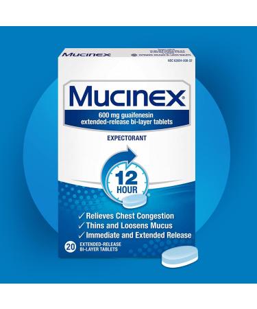 Mucinex Chest Congestion Expectorant 12 Hour Extended Release Tablets - 600mg Guaifenesin Thins and Loosens Mucus - Pack of 2 20ct - Fast International Shipping - Buy Online on GoSupps.com