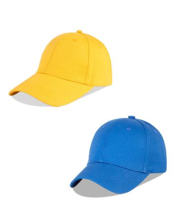 LANGZHEN 100% Cotton Outdoor Children's Kids Plain Baseball Cap Hat Adjustable Sun Hat for Girls Boys 2-4 Years Yellow+blue