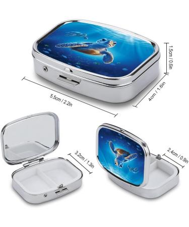Pill Box Turtle Blue Water Print | 2 Compartment Portable Pill Organizer | Decorative Metal Medicine Case for Pocket & Purse - Buy Online on GoSupps.com
