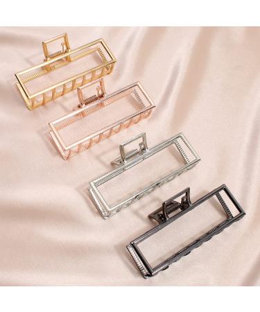 Square Claw Hair Clips for Women - Set of 4 | Large Rectangle Banana Clips in Rose Gold, Black, Silver, Gold - 3.5 Inches - Buy Online on GoSupps.com