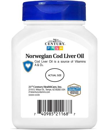 21st Century Norwegian Cod Liver Oil 400 mg - 110 Softgels | Premium Omega-3 & Vitamin D - Buy Online on GoSupps.com