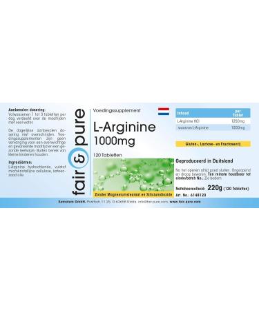 Fair & Pure L-Arginine 1000mg High-Dose Supplement - 120 Tablets - Buy Online on GoSupps.com