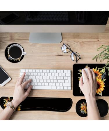 Keyboard Wrist Rest + Mouse Pad + Mouse Wrist Rest Support Set + Coaster Ergonomic Memory Foam Mouse and Keyboard Pad Set for Laptop Computer Office Home Working Gaming Sunflower Butterfly - Buy Online on GoSupps.com