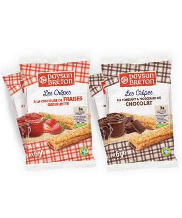 Paysan Breton PAYSAN BRETON - Pack of 4 BAGS of Breton Crepes: 2 BAGS of Chocolate Filled Crepes + 2 BAGS of Strawberry Filled Crepes - 24 individual crepes in recyclable paper packaging.