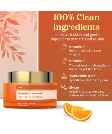 Envy Vitamin C & E Under Eye Cream | Brightening & Anti-Aging for Dark Circles & Puffiness | Korean Cruelty-Free Skin Care - 1.01 OZ - Buy Online on GoSupps.com