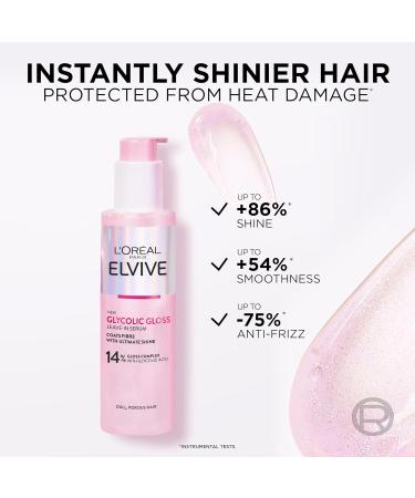 L'Oreal Paris Elvive Glycolic Gloss Leave-In Serum With Gloss Complex and Glycolic Acid Fills and Seals Hair Fibres For Long-lasting Smooth & Shiny Hair Ideal for Dull Hair 150ml - Buy Online on GoSupps.com