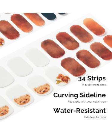 NAILOG Semi Cured Gel Nail Strips 34 pcs Salon-Quality Gel Nail Stickers Long Lasting Nail Wraps for Women with Soft Gel Finish Animal Print Bear with Me - Buy Online on GoSupps.com