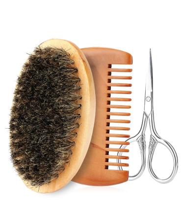 Beard care set for men- double-sided comb and beard brush- soft art hair styling brush and shaving scissors gift set for men ideal for shaving beards and mustaches (Bart Kit)