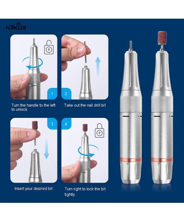 NMKL38 Cordless Electric Nail Drill 35000RPM Rechargeable Machine with Zebra Sanding Band Bits - Silver - Buy Online on GoSupps.com