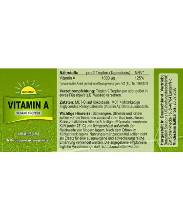Buy Bonemis Vitamin A Drops - Pure Retinyl Palmitate in Coconut Oil | 50ml Dropper Bottle - No Additives International Shipping - Buy Online on GoSupps.com