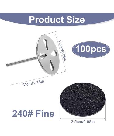 100pcs Sandpaper Discs with Nail Metal Bit - 25mm Pedicure Sanding Discs for Nail Forms & Foot Files - #240 Grit Callus Remover - Buy Online on GoSupps.com
